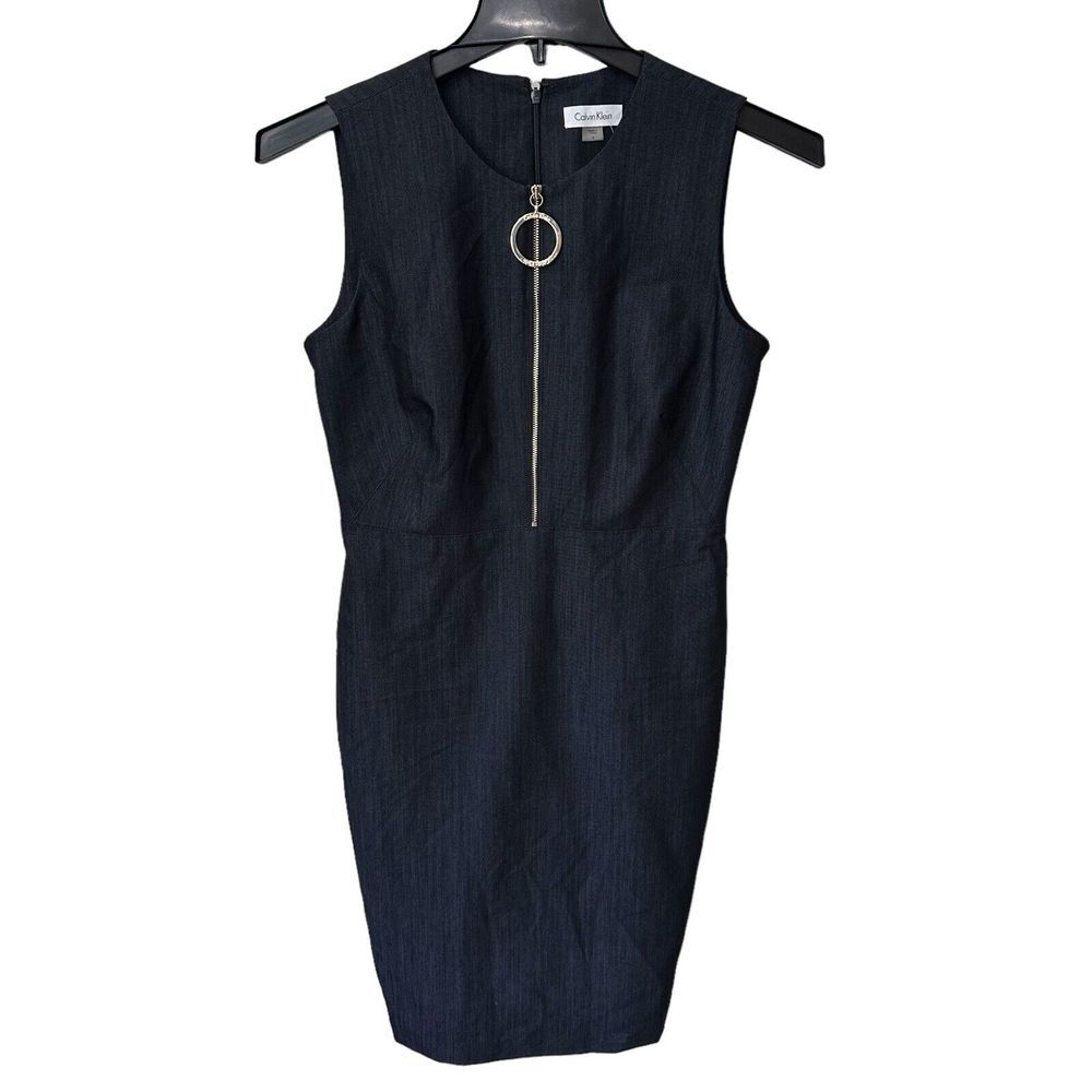 Calvin Klein Dark Grey Sleeveless Sheath Dress Back Zip Size 6‎ Career Office